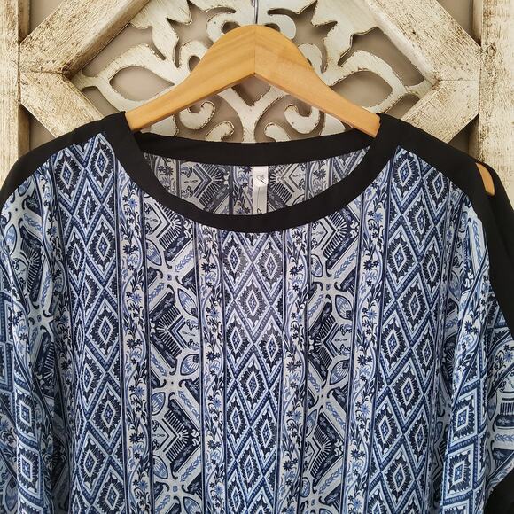 NY Collection Women's Cold Shoulder Dolman Cape Blouson Elastic Waist Top Blouse - Picture 6 of 9